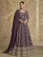 Dark Purple Real Georgette Anarkali Suit